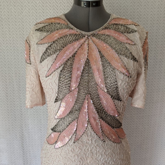 Vintage 80s Stenay Pale Pink Beaded Dress - Picture 4 of 8